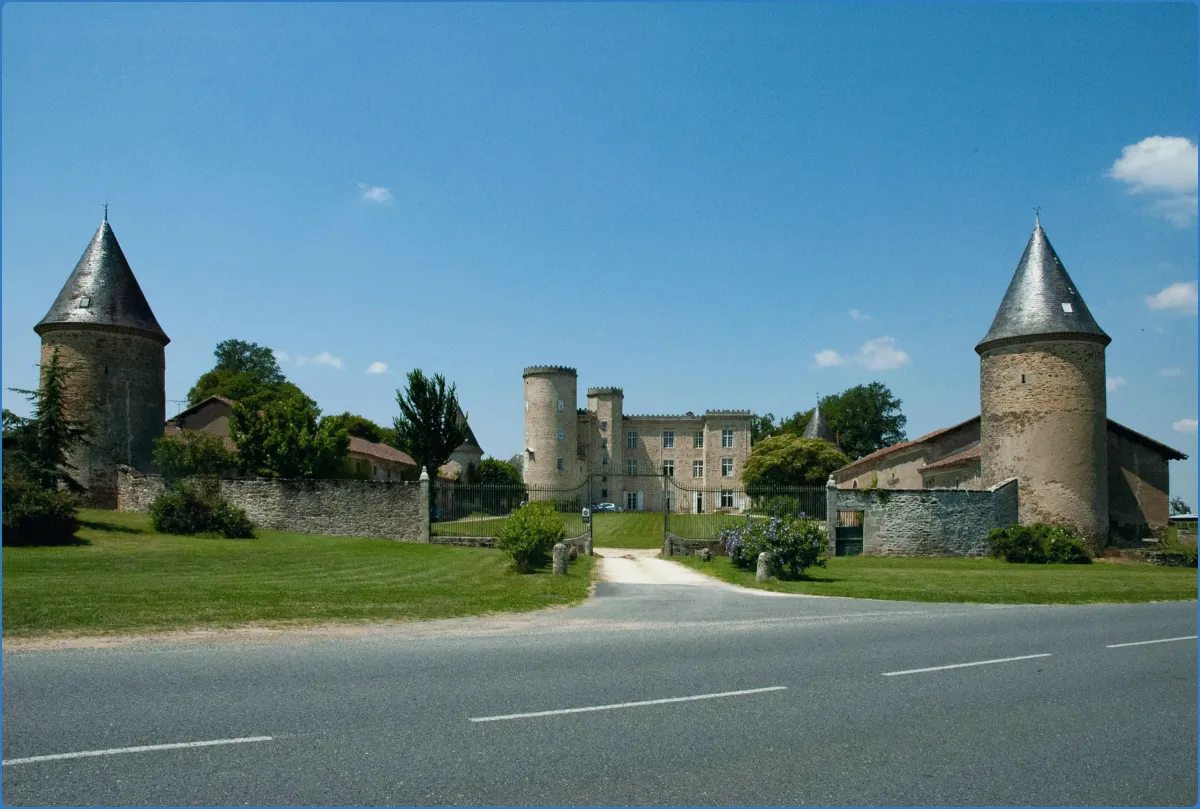Historic castle with round towers and stone walls